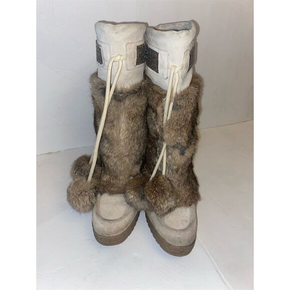 Coach Maryann Women's Brown Mid-Calf Rabbit Fur Boots Size 8 Winter Casual - Picture 2 of 3